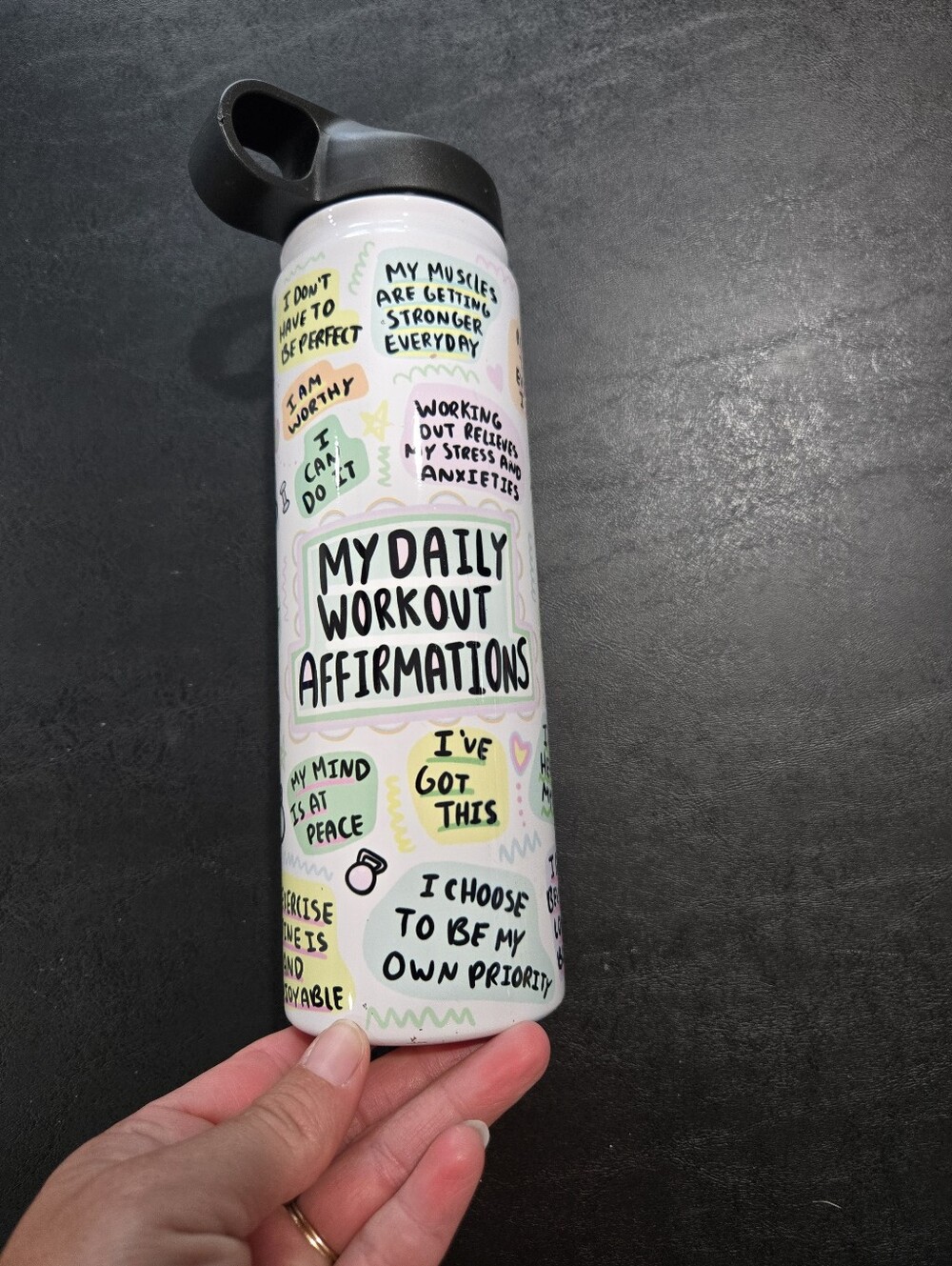 Workout Affirmations Stainless Bottle - Pink/White